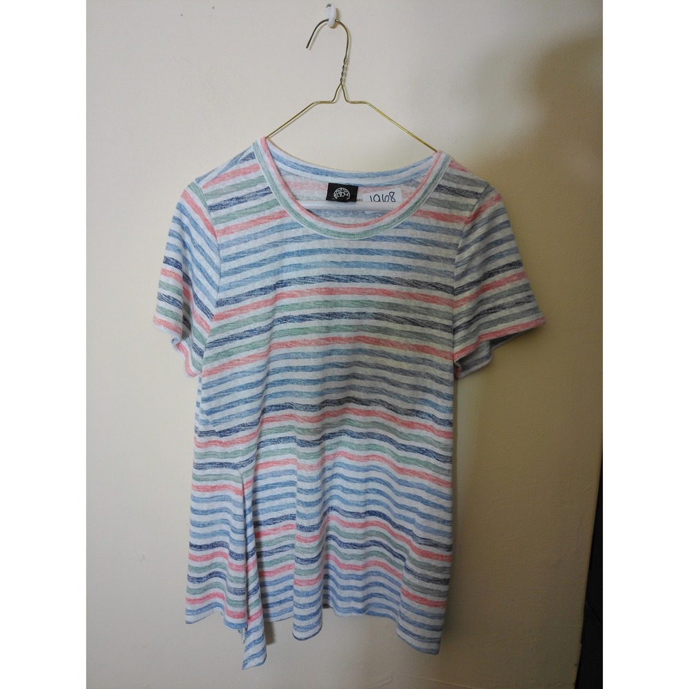Bobeau Knit Top Womens Medium Multi Color Striped Coastal Gauzy Short Sleeve